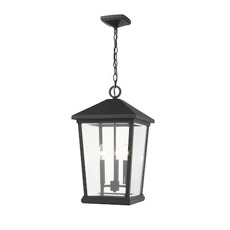 Z-Lite Beacon 3 Light Outdoor Chain Mount Ceiling Fixture, Black & Clear Beveled 568CHXL-BK